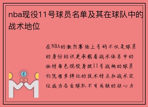 nba现役11号球员名单及其在球队中的战术地位